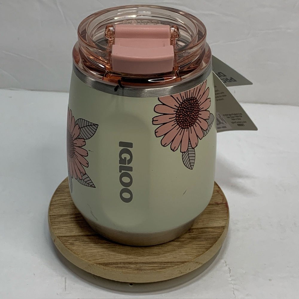 Igloo 10 oz Wine Tumbler Stainless Steel Flip Sip Mug Sunflowers  NWT